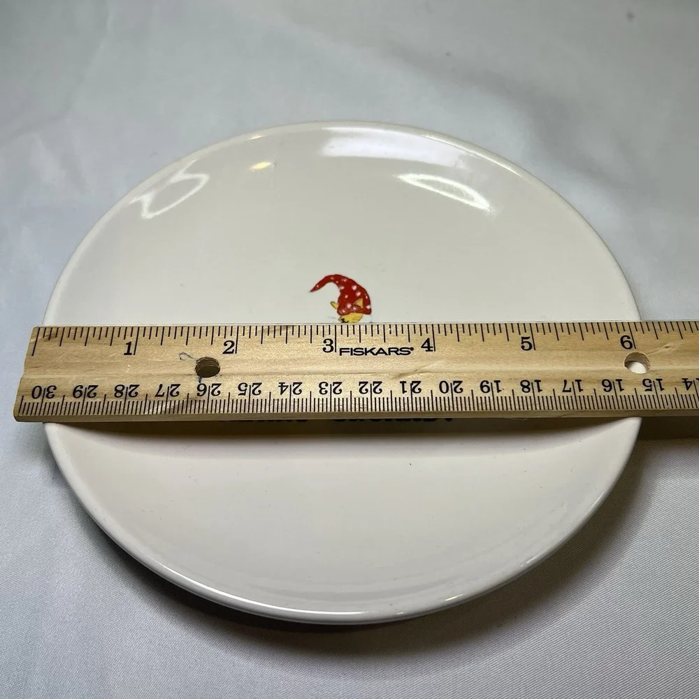 Rae Dunn Ceramic Dessert Plate MERRY GNOMAS Cat 6